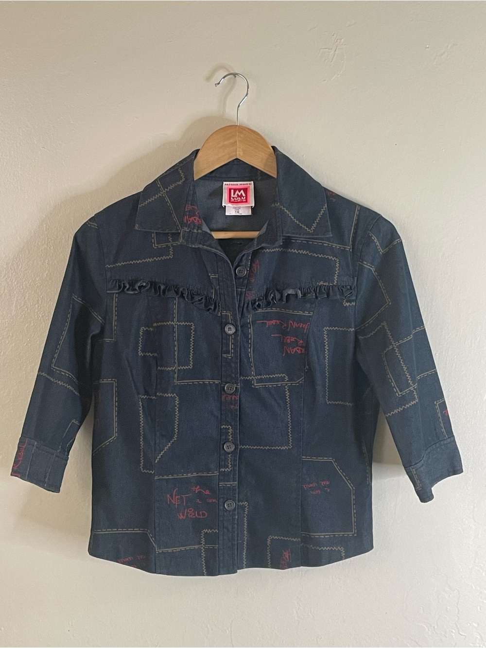 LM Lulu Paris Patricia Forgeal Navy Patchwork Button-Front Jacket Y2K